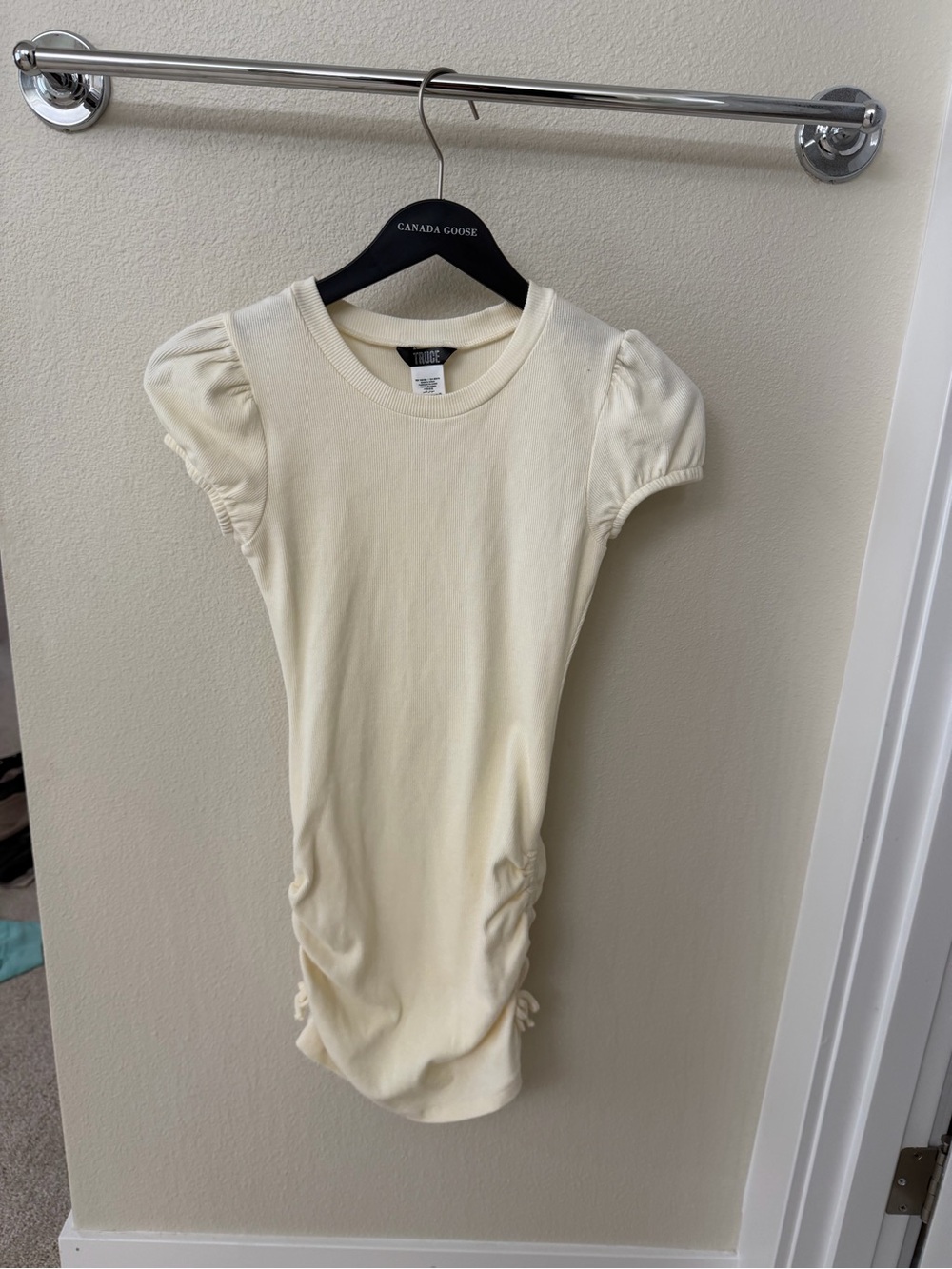 Cream Puff-Sleeve Kids Dress with Side Ruching